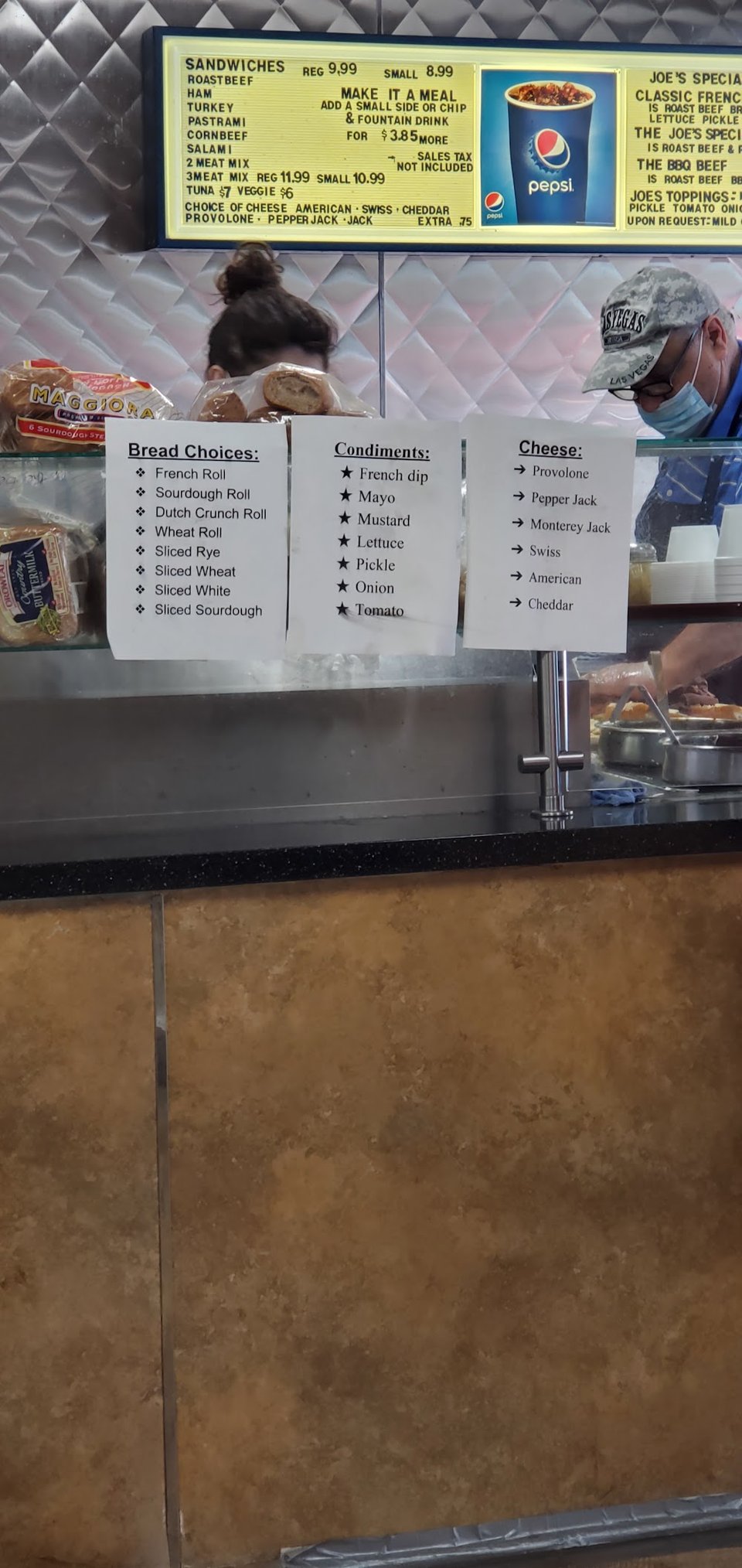 Counter menu showing simple lunch choices.